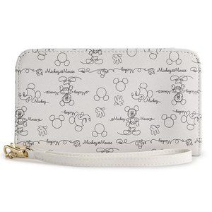 New Disney White Mickey Mouse Sketch Wristlet Wallet